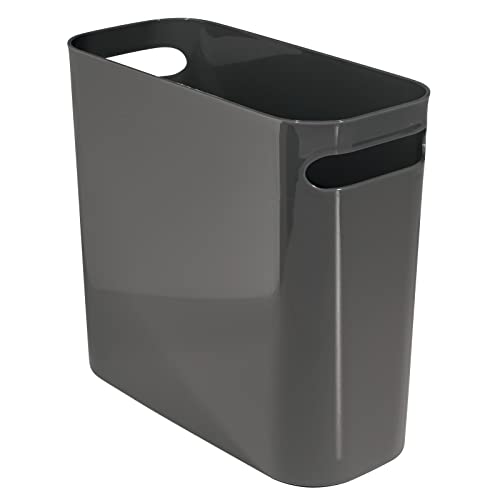 mDesign Plastic Small Trash Can, 1.5 Gallon/5.7-Liter Wastebasket, Narrow Garbage Bin with Handles for Bathroom, Laundry, Home Office - Holds Waste, Recycling, 10