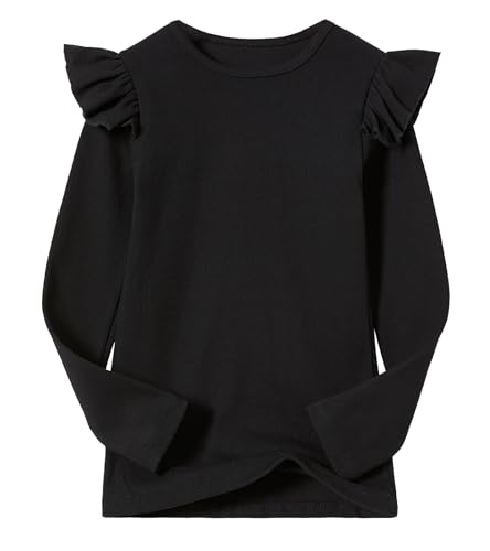 Image of Girls Long Sleeve T-Shirt Cotton Rib-Knit Tees Toddler Stretch Basic Warm Round Neck Tops