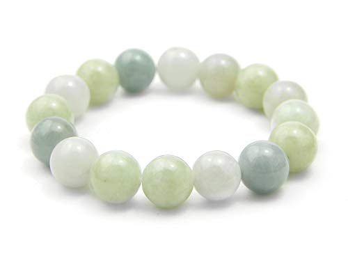 Agathe creation JBA0412014 Bracelet en Jade véritable. Perles de Jade Naturelles - Porte Bonheur - Taille réglable - Fait Main