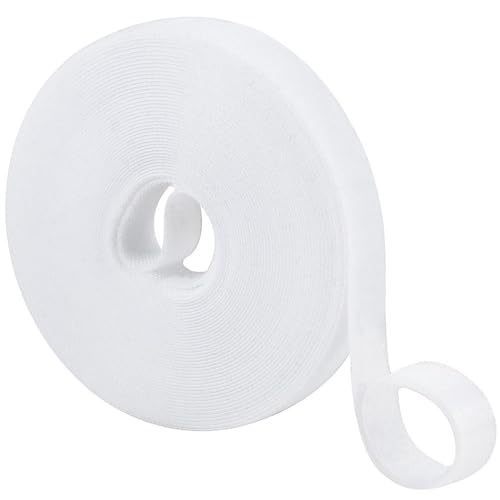 10m Klett Kabelbinder, 20mm Breit Kabelbinder, Weiß Klettband, Wiederverschließbar Klettverschluss Band, Weiss Klettkabelbinder für Kabel Organizer, Kabelmanagement, Cable Tie Tape white