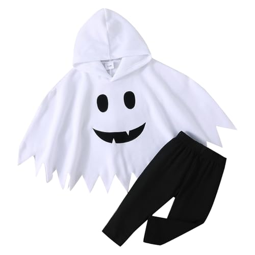 Disfarce fantasma bebé disfarce Halloween com capuz capa Halloween poncho e calça branca conjunto bebé recém-nascido 0-24 meses disfarces fantasma de terror para menina, criança, carnaval, cosplay