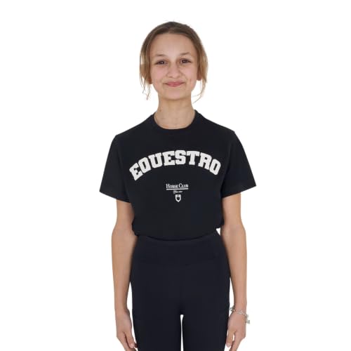 Equestro Horse Club Cotton Junior Short Sleeve T-Shirt 10 Years Black
