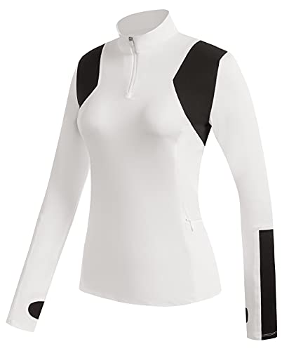 JACK SMITH Women's Golf Polo Shirt Long Sleeves Sports Polo Color Block Shirts Quick Dry Athletic Polo Shirt(L, White)