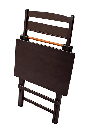 Image of fplus Teak Wood Adjustable Height Folding Table with Backboard Organizer| 25 inch-28 inch Multipurpose Side Table for Balcony, Garden & Study