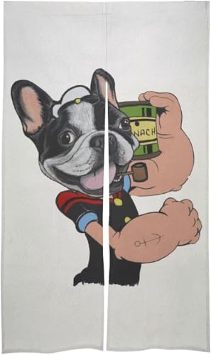 のれん 暖簾 間仕切り 面白い ボストンテリア犬 漫画 ドアカーテン 目隠し 玄関カーテン 断熱防寒 部屋仕切り 壁掛け 四季兼用 簡単取り付け プライバシー保護 遮光 リビングルーム 飲食店 出入り口 洗面所 86 X 143cm