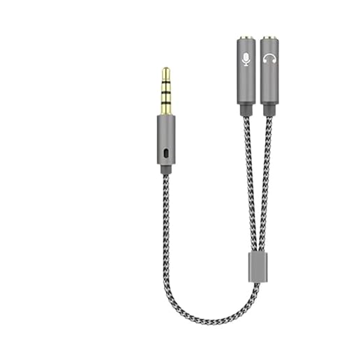 WEBALXRN ヘッドセットスプリッター 3.5mm オーディオ+マイク ステレオヘッドホンスプリッター オーディオ 3.5mm 4極ジャック Yケーブル(Light Grey)