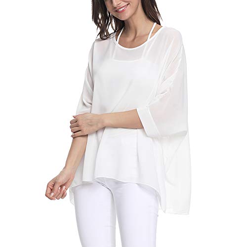 Image of Ckikiou Plus Size Batwing Flowy Semi Sheer Chiffon Blouse Tunic for Women Summer Floral Print Boho Beach Cover ups