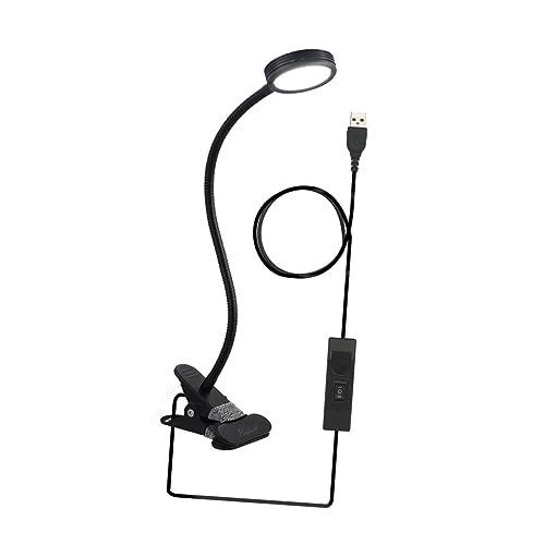 Outanaya LED Clip Book Reading Light Table Lamp with Brightness Modes Powered Bedside Clamp Light for Reading in Bed and Desk Black