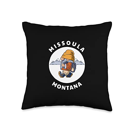 Missoula Montana Mountains Hiking Gnome MT Souvenir Throw Pillow