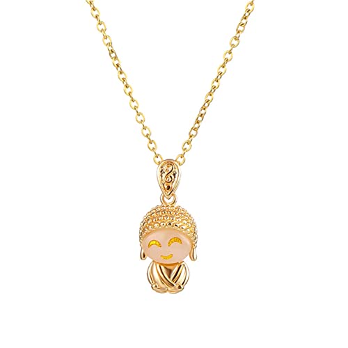 RAAJSI Mignon Chanceux Petit Bouddha Maitreya Pendentif Titane Acier Short Femmes Colliers Chaîne d’Or Cou Femme Bijoux Cadeau
