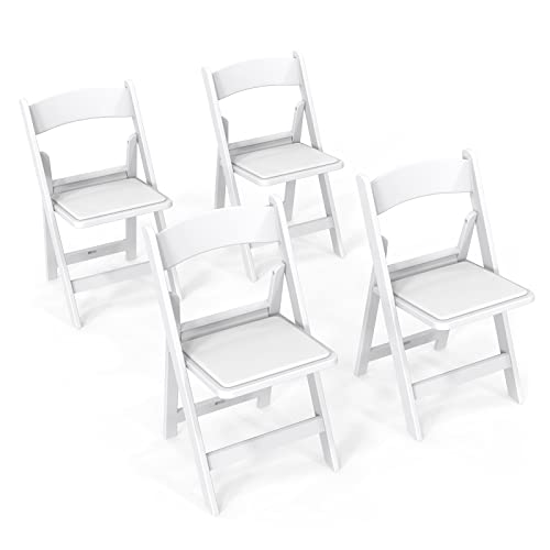 FCH Plastic Folding Chair with Padded Seat Resin Foldable Chairs with Soft Cushion Comfortable and Sturdy Suitable for Indoor and Outdoor Parties Weddings Commercial Events White 4 Pack