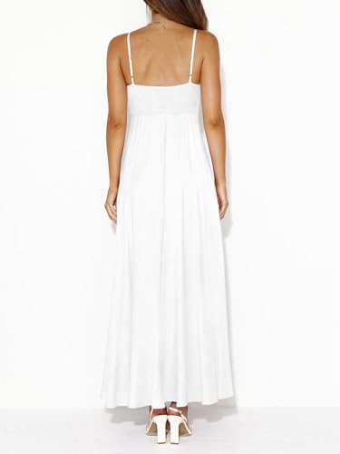 Image of PRETTYGARDEN Women Spaghetti Strap Boho Maxi Dresses Flowy | Sleeveless Smocked Long Dress, Striped Trim Flowy Dress Pockets, Elegant Square Neck Beach Sundress, Casual Summer Outfits