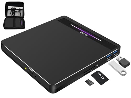 NOLYTH External CD DVD Drive for Laptop, USB 3.0 Type-C Portable with SD/TF 2 USB Ports, Slim CD/DVD RW Burner Rewriter Reader Player for Mac Macbook PC Windows Linux