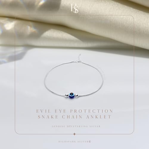 Image of HighSpark 925 Silver Anklet Payal | 92.5 Sterling Silver & Stunning Shine | Evil Eye Anklet & Minimal Elegant Anklets | Lovely Gift