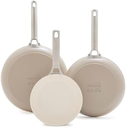 GreenPan 8" 10" & 12" 3 Piece Frying Pan Skillet Set, Hard Anodized Ceramic Nonstick, PFOA and PFAS-Free, Stainless Steel Handles, Dishwasher Safe, Oven Safe, Clay - Thumbnail 2
