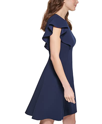 Image of DKNY Women's Flutter Sleeve Scuba Crepe Jewel Neck Dress