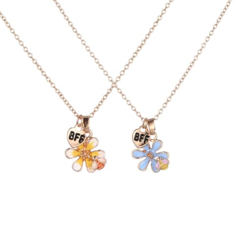 LittleFathand BFF Necklace for 2 Best Friends Necklace Cartoon Small Flower Pendant Necklace Enamel Daisy Choker Necklace for Women Men Couple Jewelry Gift