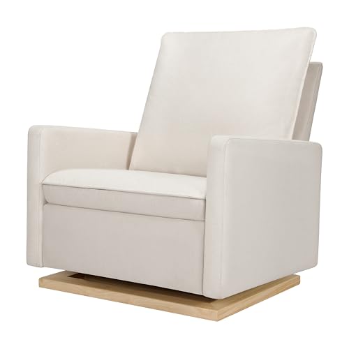 Babyletto Cali Pillowback Chair and a Half Glider in Performance Cream Eco-Weave with Light Wood Base, Water Repellent & Stain Resistant, Greenguard Gold and CertiPUR-US Certified