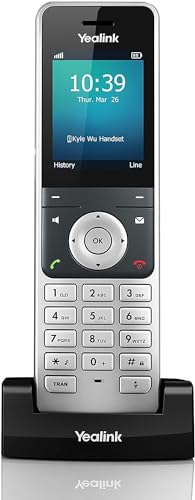 Yealink W56H IP-DECT-Mobilteil Handset Telefon mit Farbdisplay (2,4 Zoll TFT-Farbbildschirm), Basisstationmit Ethernet-Port, Silber/Schwarz