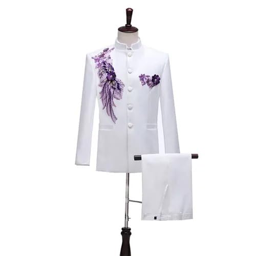 Men Chinese Style Suit 2 Piece Set Singer Stand Collar Blazers Jacket and Pants2