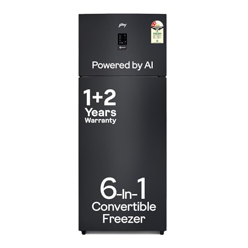 Image of Godrej 436 L 2 Star With AI Tech, 6-In-1 Convertible Freezer, 95%+ Food Surface Disinfection Inverter Frost Free Double Door Regalis Refrigerator (RF EON 438B RCI MT BK, Matt Black)