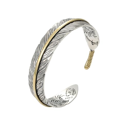 Bracelets vintage pour hommes et femmes Bracelets manchette en plumes Bracelet Hommes Anneaux (Silver, One Size)