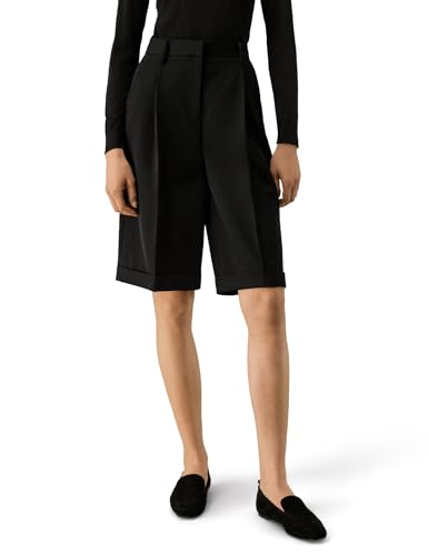 LilySilk x Elizabeth Damen-Kniebundshorts Seiden-Woll-Mix Taillierte Kniebund-Silhouette Business-Urlaub-Freizeit-Kombi(Schwarz,40)