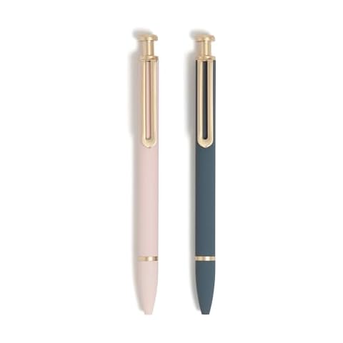 U Brands Monterey Ballpoint Pens, Set of 2, Dark Slate Gray and Blush Pink With Gold Details, Bold (1.0 mm) Point, Black Ink Cover