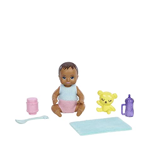 Image of Barbie Dolls and Accessories, Brunette Skipper Doll with Baby Figure and 5 Accessories, Babysitters Inc. Playset
