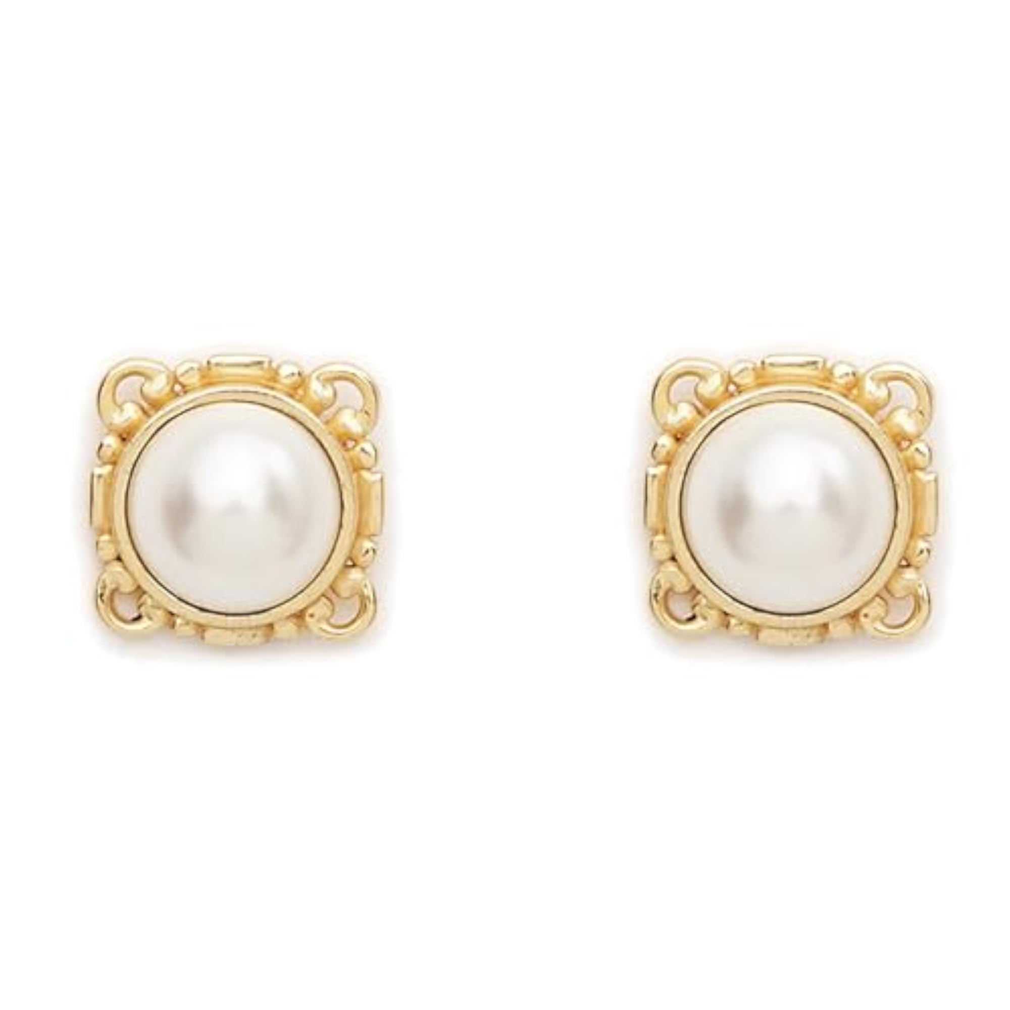 Beabhika Royal Pearl Frame Stud Earrings with Gold Tone Finish