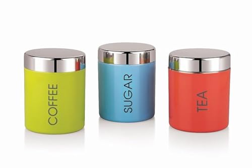 Image of AIRA Stainless Steel Container set for Tea, Coffee and Sugar | Tea, Coffee Sugar Containers Set of 3 Stainless Steel | Multicolour Storage Container | 800ml each