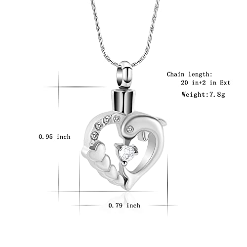 constantlife Dolphin Cremation Jewelry for Ashes Memorial Urn Necklace Stainless Steel Keepsake Heart Crystal Pendant3