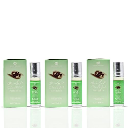 Image of Al-Rehab Choco Musk Pistachio Perfume Oil Roll-On - 6ml (0.2 oz) | Nutty Gourmand Fragrance with Pistachio, Chocolate & Vanilla | Sweet, Creamy & Addictive | Long-Lasting Scent (Pack of 3)