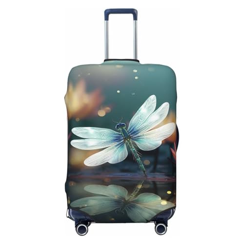 Travel Luggage Cover Fashion Suitcase Protector Dragonfly with Water Lily Spandex Baggage Covers Washable Suitcase Covers Anti-Scratch Luggage Cover Protectors Fits 18-32 Inch Suitcases Large