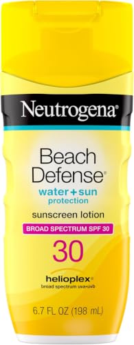 Image of Neutrogena Sunscreen Lotion Beach Defense SPF 30, Face and Body Sunscreen, Hawaii Reef Act 104 Compliant, Octinoxate & Oxybenzone Free, Oil Free, Fast Absorbing Sun Care, 6.7 fl. oz (Pack of 12)