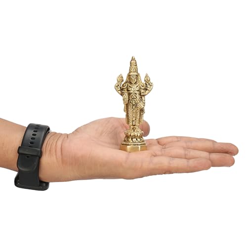 Brass Tirupati Balaji Venkateshwara Murti Idol Statue Lord Srinivasa Pooja Home Office Temple Decor Gift 3.75 Inch, Standard