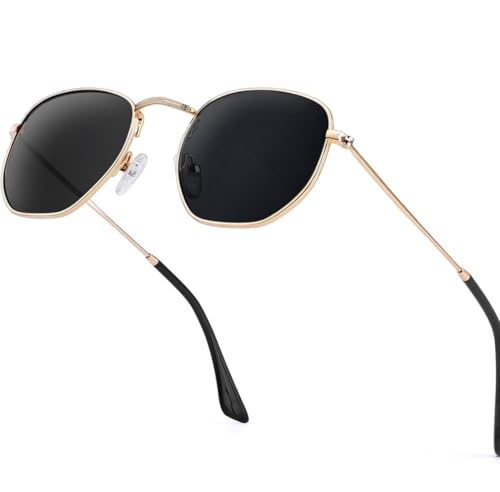 Hexagon Sunglasses for Women Men Polarized Polygon Square Sun Glasses UV400 Protection Metal Frame