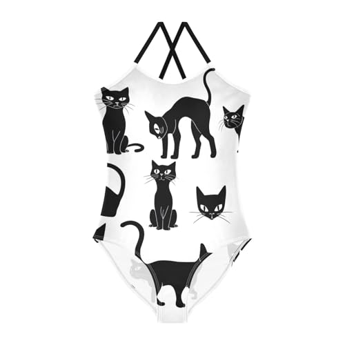 Black Cats One Piece Swimsuit, Spaghetti Straps, Cross Back Design, Ages 3T
