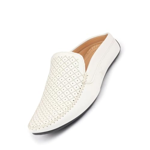 Image of FAUSTO Mens Perforated Stylish Driving Moccasins | Half Shoes for Office & Outings | Driving Loafers | Casual and Formal Mules | Soft Cushioned Insole