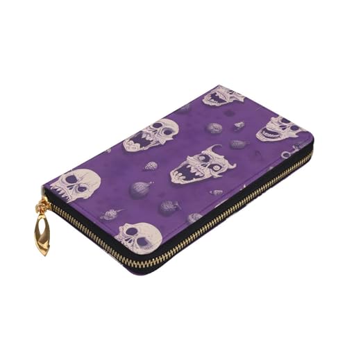 Leather Wallet - Stylish and Durable Wallet for Women with Multiple Compartments and Zipper Design Horror pattern on purple background Picture3