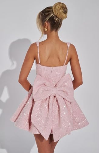 BOLENSYE Sequin Homecoming Dresses Short Sparkly Prom Dress with Bow A-Line Mini Cocktail Party Gown2