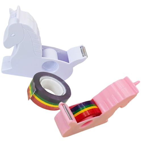FOMIYES Dispensador de Cinta Adhesiva para Oficina y Hogar, 2 Unidades Diseño de Dibujos Animados, Pequeño y Práctico, Material Resistente, Soporte y Cortador Integrado Color Aleatorio