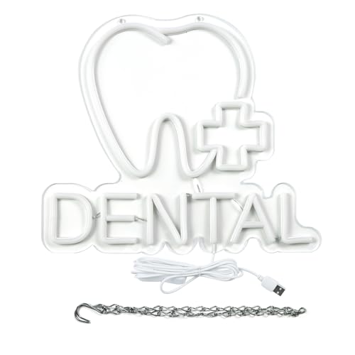 Image of Dental Neon Signs for Wall Decor Neon Lights for Bedroom Led Business Signs Suitable for Dental Clinic Christmas Gift Led Art Wall Hanging Decorative 5V Power Adapter, 12.2 * 14 Inch(White)