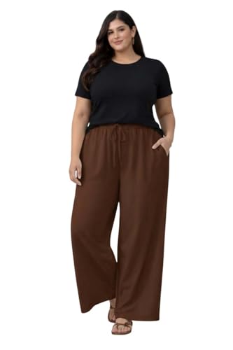 Image of KOTTY Women's Plus Size Wide Leg Pants with Elastic Waist Relaxed Fit Comfortable Casual Travel Wear Style
