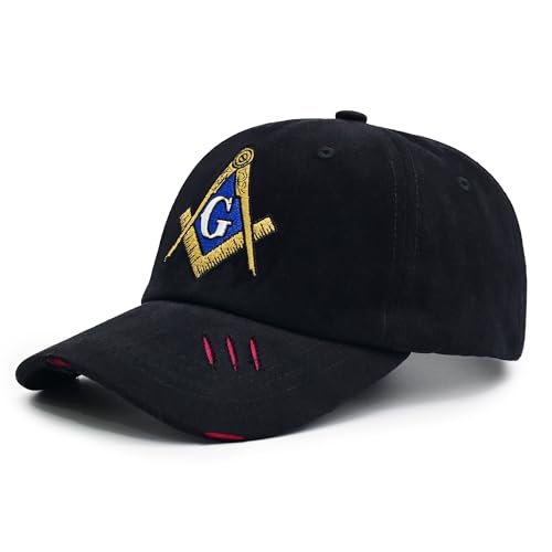 Embroidered Freemason Baseball Cap for Men and Women 100% Cotton Adjustable Thickened Masonic Mason Classic Hat Black