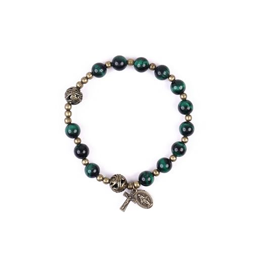 Pulsera Rosario de Piedras con Medalla Católica y Separadores miniatura 1