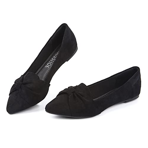 MUSSHOE Ballet Flats for Women Comfortable Women's Flats Memory Foam Slip on Pointed Toe Flats Shoes Women,Black Knot 9