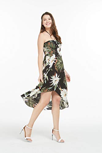 Image of Women's Hawaiian Luau Halter Dress in Signature Prints | Sleeveless halter dress, high-low hem; Hawaiian floral print; soft rayon, machine washable; luau, beach, cruise, party