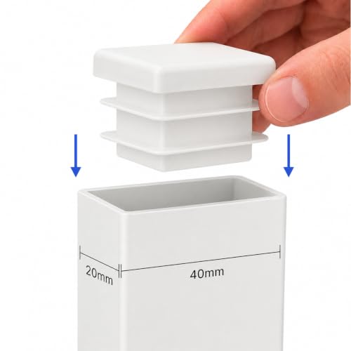 Image of (Pack of 10) Rectangular Plastic Plugs 25 /32 inch x 1-9 /16 inch (20 x 40 mm), Matt Tube Inserts, Fence Post Caps, Pure White RAL 9010