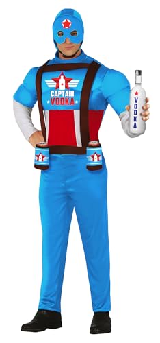 FIESTAS GUIRCA | Disfraz Captain Vodka Adulto (52-54/L) - Camiseta, Capucha, Cinturón, Pantalón y Sujeta Latas - Superhéroes y Villanos para Despedida de Soltero, Carnaval y Fiestas - Hombre